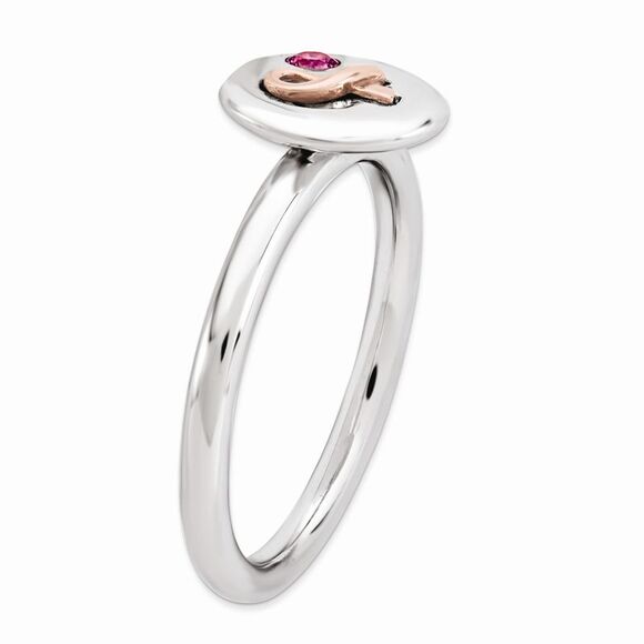 Sterling Silver 14k Rose Gold Ribbon Pink Sapphire 9mm Disc Ring Sz 6 - Picture 3 of 5